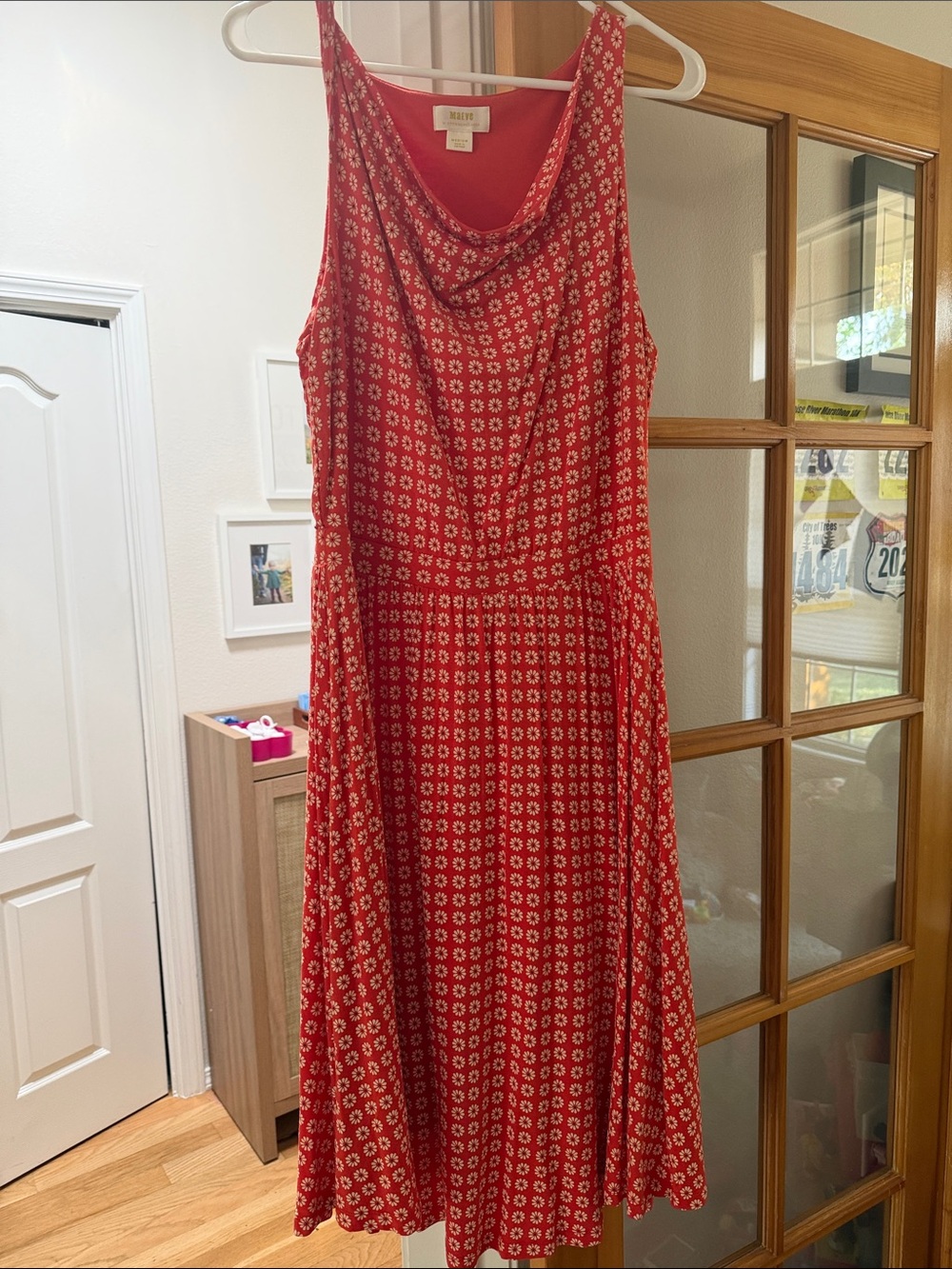 Maeve Red Sleeveless Midi Dress with White Floral Print